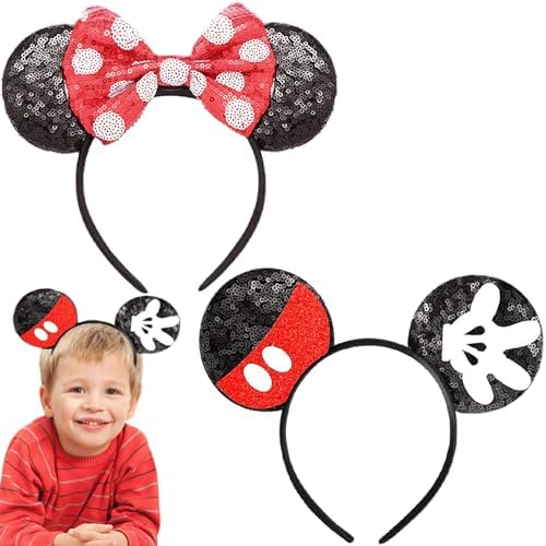 WKPBJX Mouse Ears Headband 2 Pcs Bow Headband Birthday Party Decoration Cartoon Club Christmas Cosplay for Kids Girls Women Park Trips