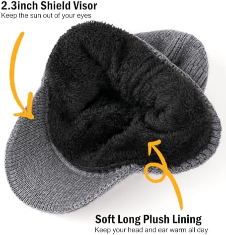 Wmcaps Mens Beanie With Brim And Ear Flaps Windproof Fleece Lined Knit Winter Hat Warm Outdoor Womens Wooly Hats Gifts For Dad