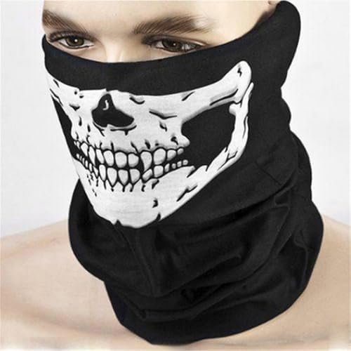 Wnddle 2 Pieces Skull Balaclava Ghost Mask Motorcycle Balaclavas For Men Full Face Ghosts Men's Balaclavas For Bike Motorcycle Skateboard Ski Cosplay Costume Black