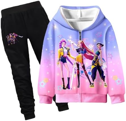 WOGOYO K_Pop D_Demons H_Hunters Girls Clothes Set Kids Tracksuit Toddler 2 Piece Leggings Set Ruffle Long Sleeve Sweatshirt Sweatpants Little Girl Outfits for