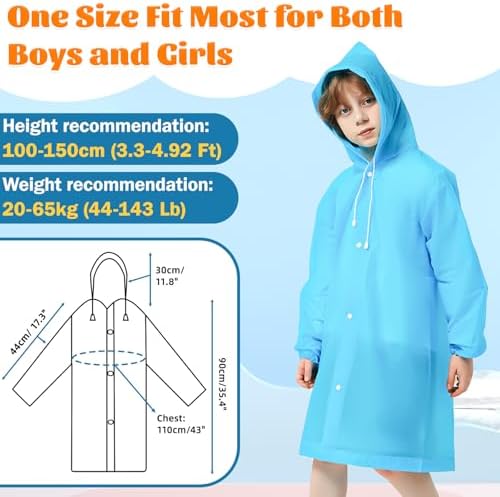 WOHSEROM 2 Pack Rain Ponchos For Kids Reusable Thickened EVA Travel Raincoat Jacket With Hoods And Sleeves Lightweight Capes Ponchos For Boys And Girls Outdoor Camping Travel