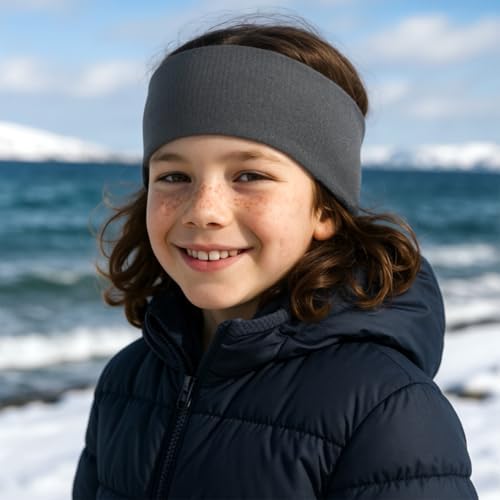 Wollhuhn Eco Children/Boys/Girls Warm Headband/Hair Band Double Layer Fleece Many Colours 20250810 (Dark Grey Sports Fleece One Size)