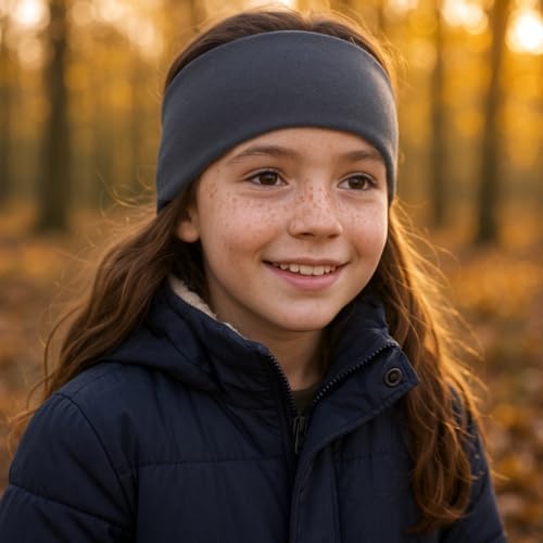 Wollhuhn Eco Children/Boys/Girls Warm Headband/Hair Band Double Layer Fleece Many Colours 20250810 (Dark Grey Sports Fleece One Size)