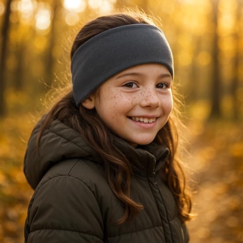 Wollhuhn Eco Children/Boys/Girls Warm Headband/Hair Band Double Layer Fleece Many Colours 20250810 (Dark Grey Sports Fleece One Size)