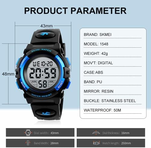 WONOLO Kids Watch Boys Watch For 6-15 Year Old Boys Digital Sport Outdoor Multifunctional Chronograph LED 50 M Waterproof Alarm Calendar Analog Watch For Children With Silicone Band