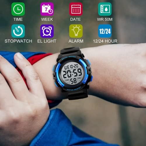 WONOLO Kids Watch Boys Watch For 6-15 Year Old Boys Digital Sport Outdoor Multifunctional Chronograph LED 50 M Waterproof Alarm Calendar Analog Watch For Children With Silicone Band
