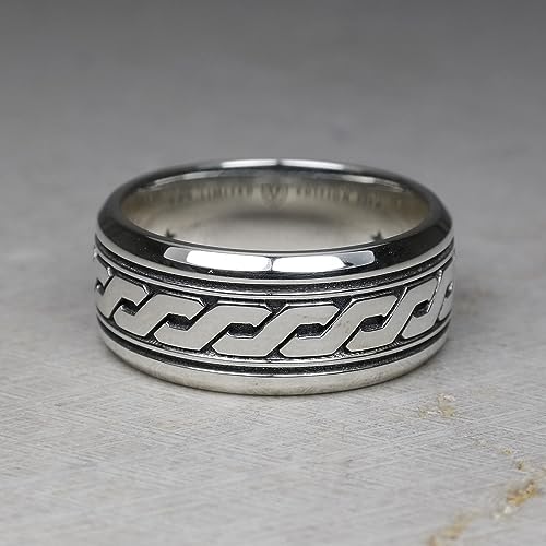 Woven Band Ring Wheat Braided Style Cuban Link Chain Anti-Stress Spinner Silver Jewelry Knitted Pattern Comfort Fit Excellent Quality Accessories Gift