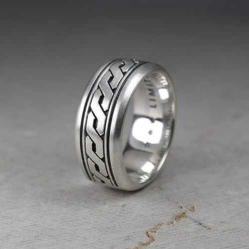 Woven Band Ring Wheat Braided Style Cuban Link Chain Anti-Stress Spinner Silver Jewelry Knitted Pattern Comfort Fit Excellent Quality Accessories Gift