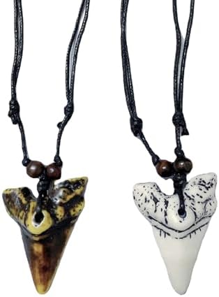 WPCSM 2 Pcs Shark Tooth Necklace Shark Tooth Shark Necklace Surfer Necklaces Clothing Accessories Gift for Surfing Enthusiasts Beach Jewellery for Kids Adults Boys Girls