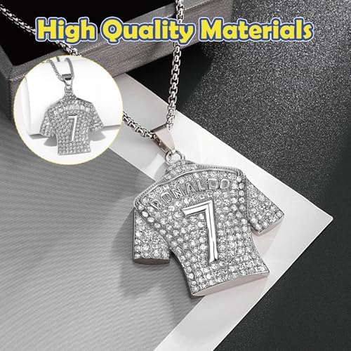WPNCYK 2 PCS Football Stuff CR7 Football Star Bracelet Pendant Necklace Set Football Gifts For Boys Football Necklace Champions League Jewelry Gift For Kids Friends Football Fans Silver