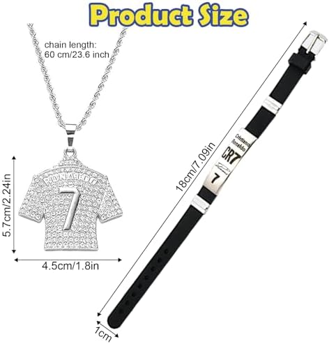 WPNCYK 2 PCS Football Stuff CR7 Football Star Bracelet Pendant Necklace Set Football Gifts For Boys Football Necklace Champions League Jewelry Gift For Kids Friends Football Fans Silver