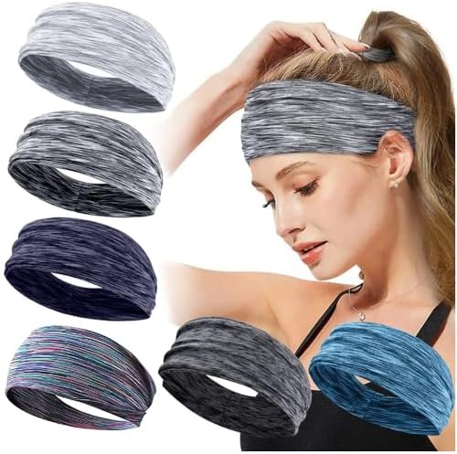 Wyy 6pcs Sports Headband Women Headband Man Headband Hair Band for Teenagers Women Man Non Slip Wicking Stretchy Head Band for Sports Yoga Dancing Running Cycling (gray)
