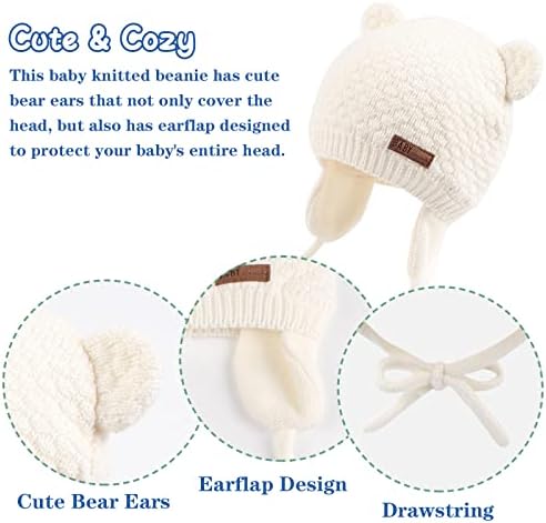 XIAOHAWANG Baby Earflap Beanie Hat Soft Baby Boy Knit Beanies Cute Bear Infant Toddler Girl Hats Autumn Winter