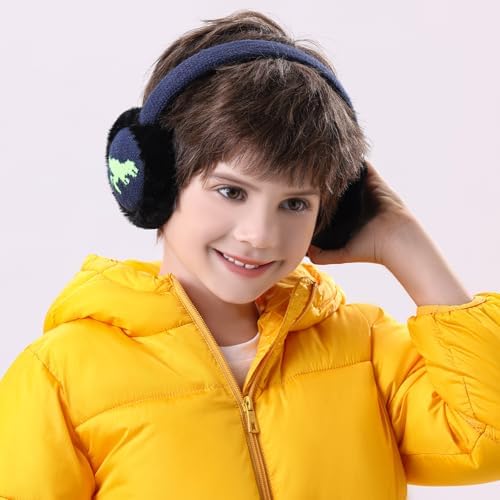XIAOHAWANG Kids Boy Warm Earmuffs For Children Girl Winter Ear Muffs Cold Weather Ear Warmer B-navy Green One Size