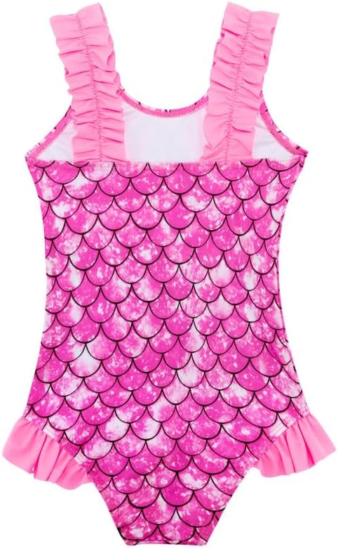 XiaoMoSha Girls Swimming Costume With Ruffle Straps Cute Stretchy Beach Swimwear Quick Dry Bathing Suit For Kids Age 3-10 Years