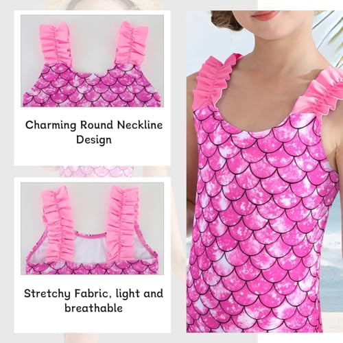 XiaoMoSha Girls Swimming Costume With Ruffle Straps Cute Stretchy Beach Swimwear Quick Dry Bathing Suit For Kids Age 3-10 Years