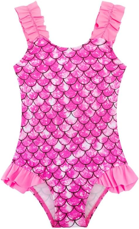 XiaoMoSha Girls Swimming Costume with Ruffle Straps Cute Stretchy Beach Swimwear Quick Dry Bathing Suit for Kids Age 3-10 Years