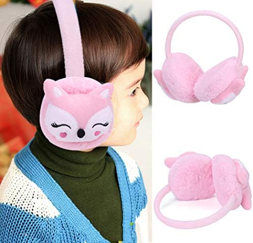 XINCHIA Girls Boys Earmuffs Winter Cartoon Fox Cute Plush Fleece Children Ear Muffs Warm Soft For Kids Warmer Protection Earflaps Adjustable Birthday Xmas Gift Fashion Pink One Size