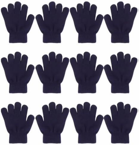 Xlretak 6 Pairs Kids Magic Gloves Winter Knitted Warm Full Finger Gloves Children Stretch Colorful Mittens for Boys and Girls Aged 5-13 Years Old Winters Daily Cycling Playing