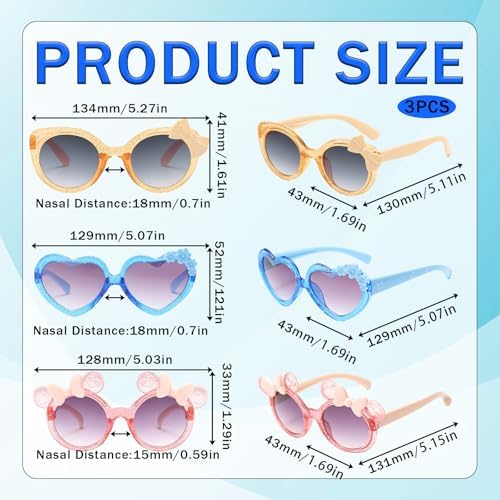 XLTXWD 3PCS Toddler Sunglasses Kids Sunglasses Girls Kids Outdoor Beach Camping Beach Suitable For Girls A Good Choice As Gift