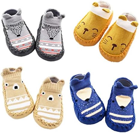 XM-Amigo 4 Paires de Chaussons Chaussettes Semelle Souple Antidérapants Pour bébé - 0-24 Mois
