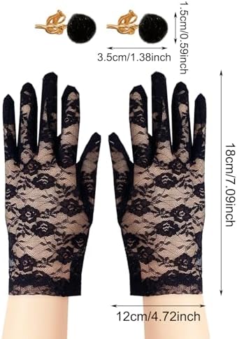 XNIVUIS Black Lace Gloves For Girls Kids Lace Gloves Flower Girl Gloves With Ear Clips Girls Halloween Lace Gloves Short Gloves For Cosplay Party Fancy Dress Costume Accessory