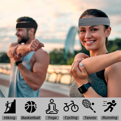 XOKL 6 Pcs Sports Headband Yoga Headband Elastic Headbands Sweat Bands Mix Colour Elastic Headbands For Women Man-Black/White/Gray