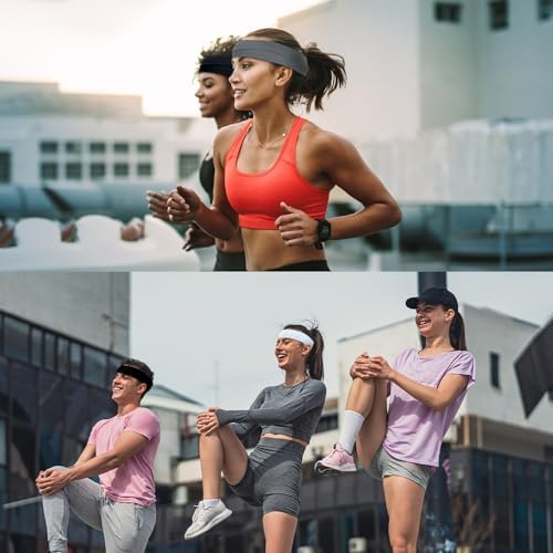 XOKL 6 Pcs Sports Headband Yoga Headband Elastic Headbands Sweat Bands Mix Colour Elastic Headbands For Women Man-Black/White/Gray