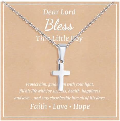 XUANPAI Stainless Steel Cross Necklace for Boys Girls - Silver Gold Cross Chain Necklace Christmas Necklace Jewelry Gift First Communion Baptism Gifts for Teenage Girls Boys Son Nephew Toddler