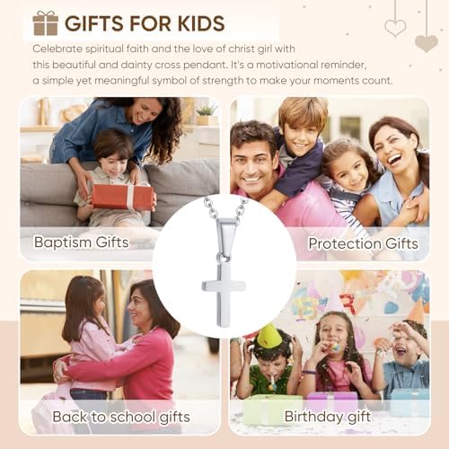 XUANPAI Stainless Steel Cross Necklace For Boys Girls - Silver Gold Cross Chain Necklace Christmas Necklace Jewelry Gift First Communion Baptism Gifts For Teenage Girls Boys Son Nephew Toddler