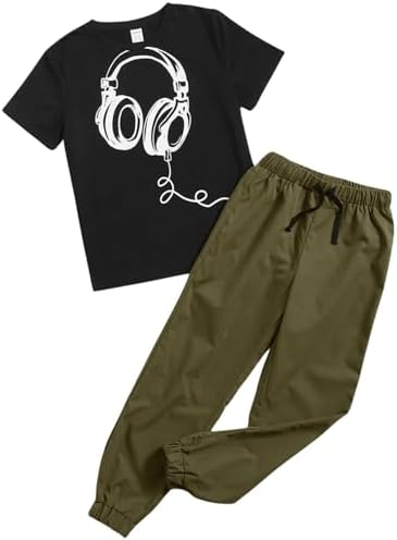 Xumplo Boys 2 Piece Outfits Kids Short Sleeve T-shirt and Trousers Clothes Set Tween Boy Tracksuit Clothing 5-12Y