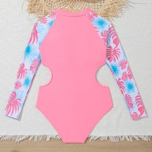 Xumplo Girls One Piece Swimming Costume Teen Long Sleeve Zipper Swimwear Tween Girl Floral Swimsuit Bathing Suit