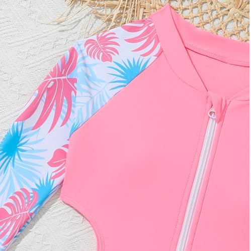 Xumplo Girls One Piece Swimming Costume Teen Long Sleeve Zipper Swimwear Tween Girl Floral Swimsuit Bathing Suit