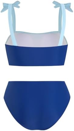 Xumplo Girls Swimming Costume Kids 2 Piece Bikinis Set Teens Stripe Bathing Suit Color Block Swimwear Age 7-14
