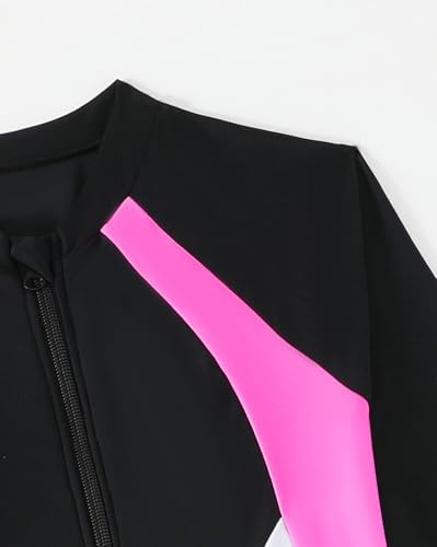 Xumplo Swimming Costume Girls One Piece Long Sleeve Swimsuits Teens Color Block Zipper Swimwear Kids Bathing Suit
