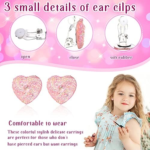 YADOCA 12 Pairs Kids Clip On Earrings For Girls Bling Butterfly Dolphins Rainbow Flower Heart Earring No Pierced Girls Earrings Dress Up Jewelry Set For Kids