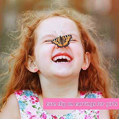 YADOCA 12 Pairs Kids Clip On Earrings For Girls Bling Butterfly Dolphins Rainbow Flower Heart Earring No Pierced Girls Earrings Dress Up Jewelry Set For Kids