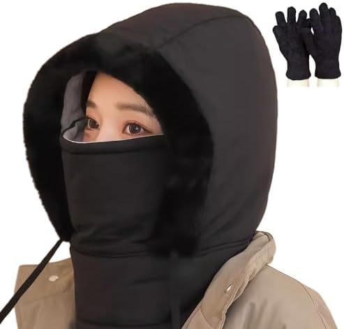 Yagerod Plush-Lined Thickened Thermal Hat with Face Mask for Men and Women Mützen Damen 4-in-1 Thickened Windproof Face Mask Hat Lightweight and Breathable for Cold Weather Skiing Outdoor(Black)