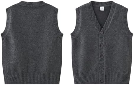 Yanmucy Boys Girls Knitted Vest V-Neck Sleeveless Knitwear Sweater School Uniform Matching Shirt Jumper Cardigan For Kids Aged 5-14 Years