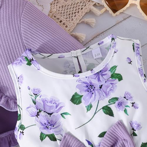 Yanmucy Little Girls Dresses With Cardigan Sets 2PCS Baby Girls Floral Dresses Kids Long Sleeve Coat Clothes For 2-12 Years
