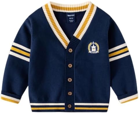 Yaopelky Boys Cardigan Sweater Button Up V Neck Knit Outerwear Long Sleeve Coat Embroidered Casual Jacket