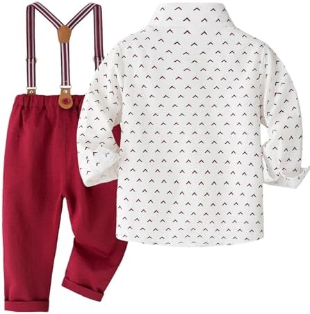 Yaopelky Toddler Boy Formal Suit Set Gentleman Outfits Long Sleeve Shirt With Bow Tie Suspender Pant Boys Wedding Dress Suits