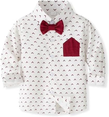 Yaopelky Toddler Boy Formal Suit Set Gentleman Outfits Long Sleeve Shirt With Bow Tie Suspender Pant Boys Wedding Dress Suits