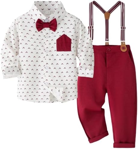 Yaopelky Toddler Boy Formal Suit Set Gentleman Outfits Long Sleeve Shirt With Bow Tie Suspender Pant Boys Wedding Dress Suits
