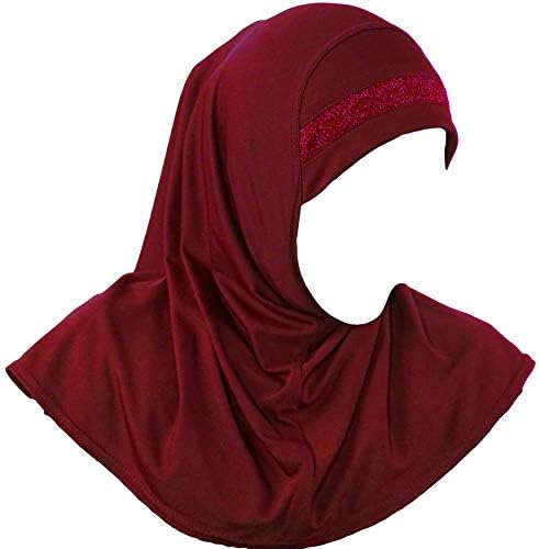 Yaqeen Girls Instant Headscarf Hijab Al Amira With Glitter Borde Readymade Pull On Scarf Ideal For Any Occassion School/nursery