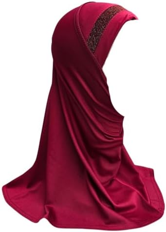 Yaqeen Girls instant headscarf hijab al Amira with glitter borde readymade pull on scarf ideal for any occassion school/nursery