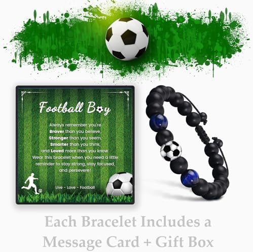 YELUWA Football Gifts For Boys Football Bracelets For Boy 18th Birthday Gifts For Boys 8 9 10 11 12 13 14 15 16 Years Old Son Grandson Nephew Brother Natural Stone Bracelets
