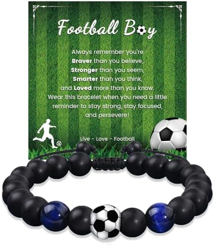 YELUWA Football Gifts for Boys Football Bracelets for Boy 18th Birthday Gifts for Boys 8 9 10 11 12 13 14 15 16 Years Old Son Grandson Nephew Brother Natural Stone Bracelets