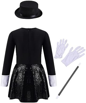 Yhong Little Girls Magician Costume With Magic Accessories Magic Wand Gloves Hat Leotard Set