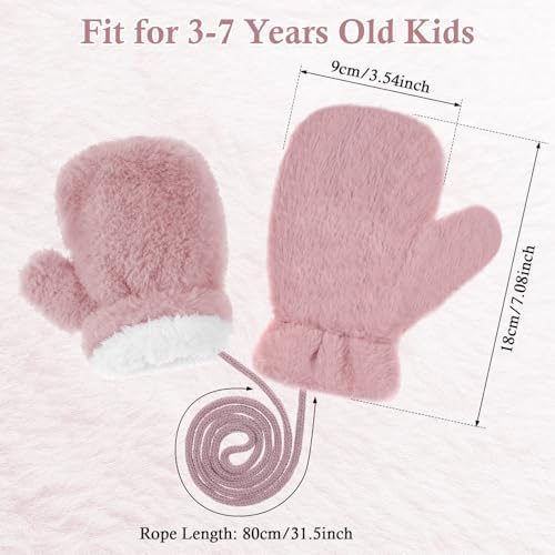 Yimomoyi 2 Pairs Winter Mittens Warm Magic Stretch Gloves Thick Fleece Padded Thermal Gloves With Anti-Lost String For Kids Birthday Christmas Gifts For Boys And Gir Age 3-8